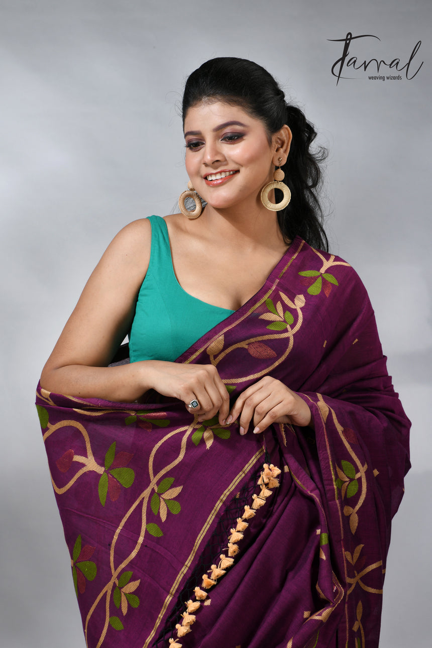 Deep magnet with multicolor pure cotton handloom jamdani saree