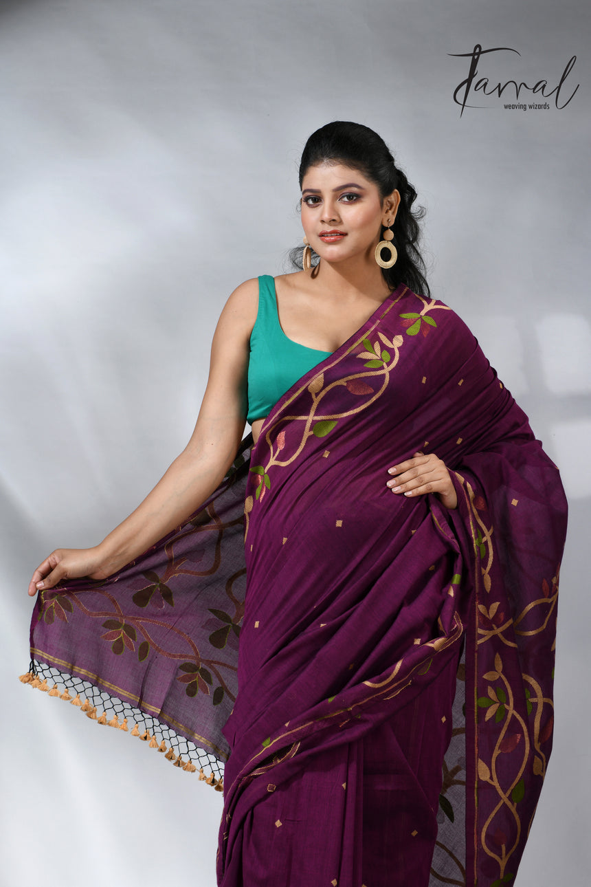 Deep magnet with multicolor pure cotton handloom jamdani saree