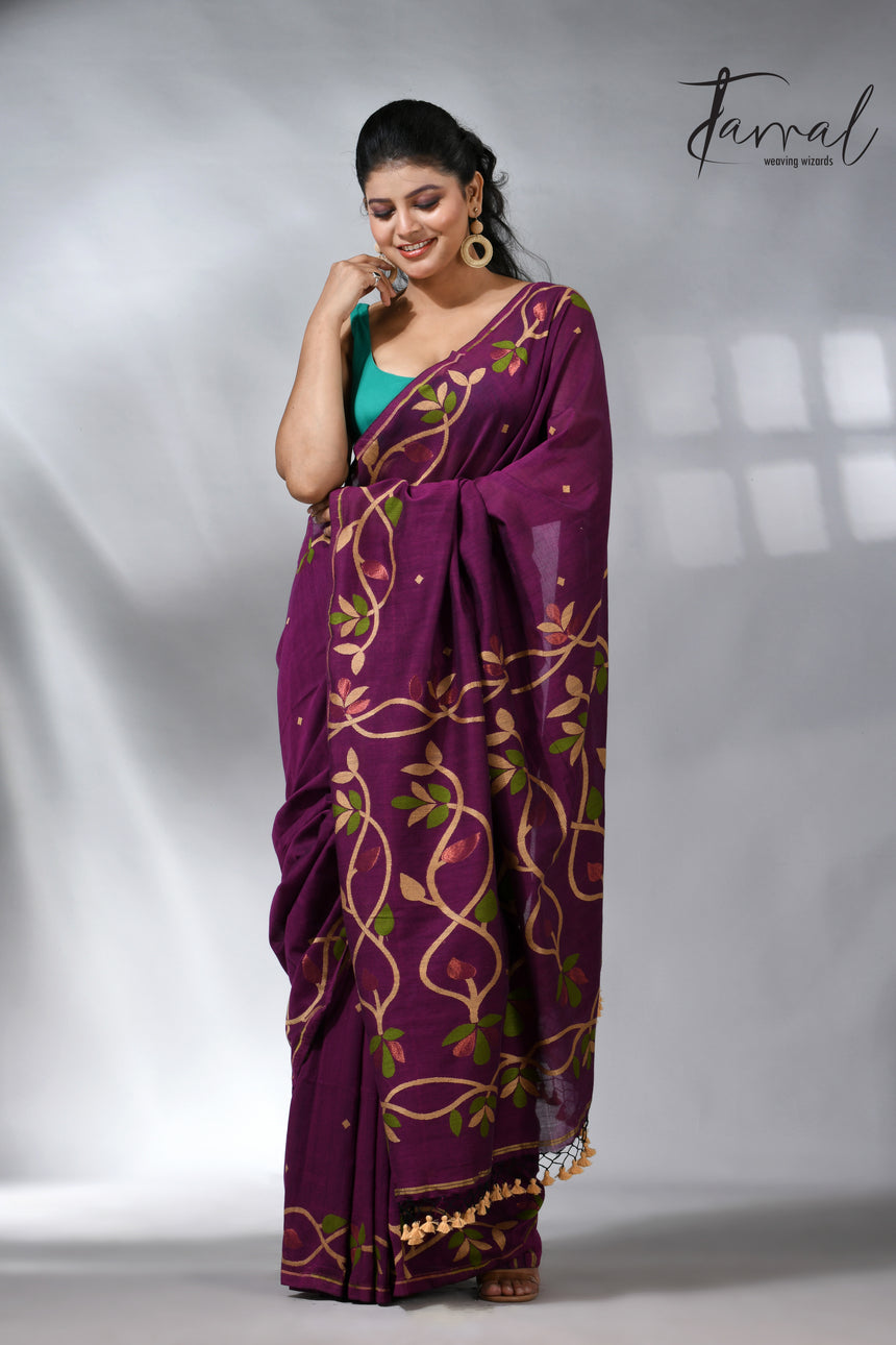 Deep magnet with multicolor pure cotton handloom jamdani saree