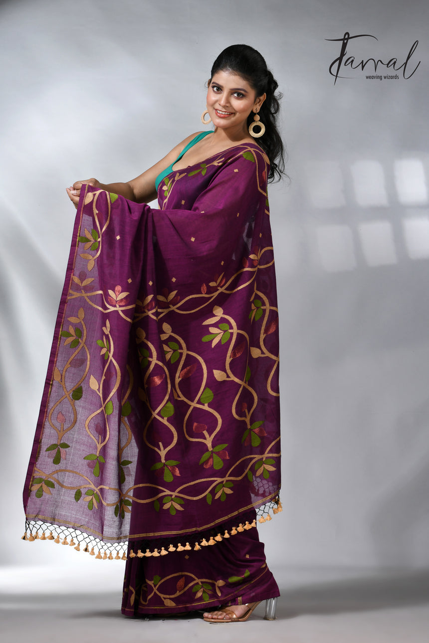 Deep magnet with multicolor pure cotton handloom jamdani saree