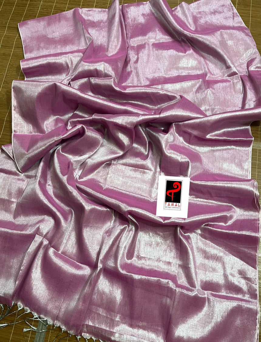 Pink tissue handloom saree with blouse piece - Tamal Boutique