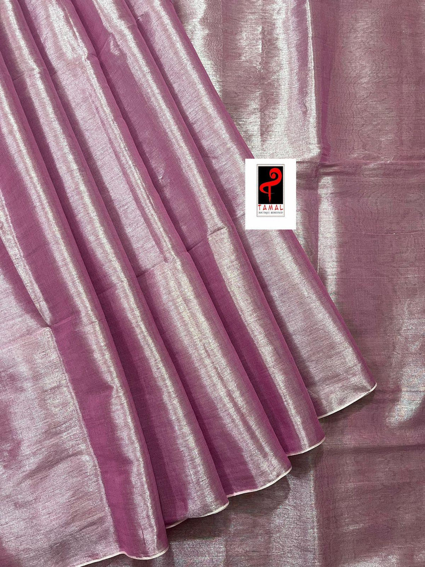 Pink tissue handloom saree with blouse piece - Tamal Boutique