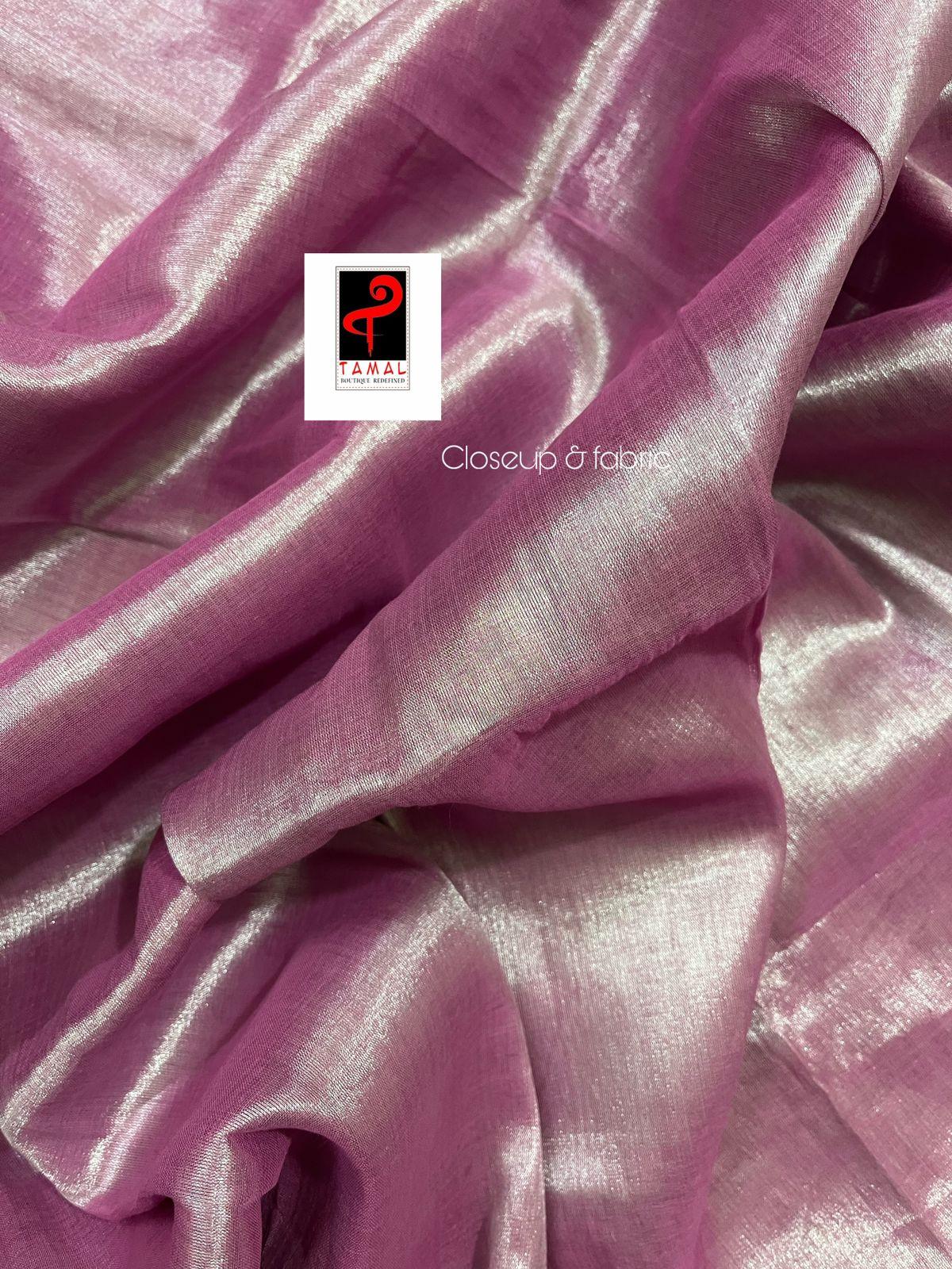 Pink tissue handloom saree with blouse piece - Tamal Boutique