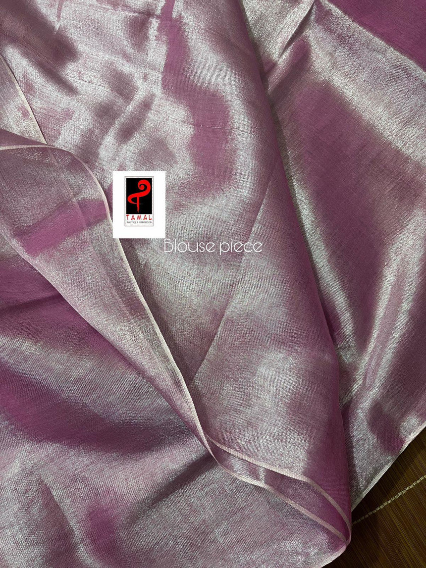 Pink tissue handloom saree with blouse piece - Tamal Boutique