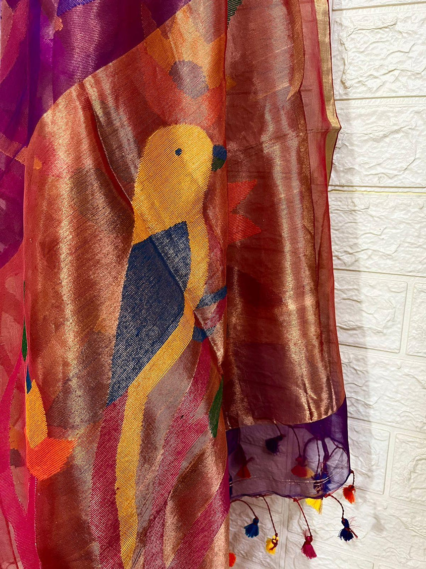 Dual tone purple paithani organza silk kurti & dupatta set - Tamal Boutique