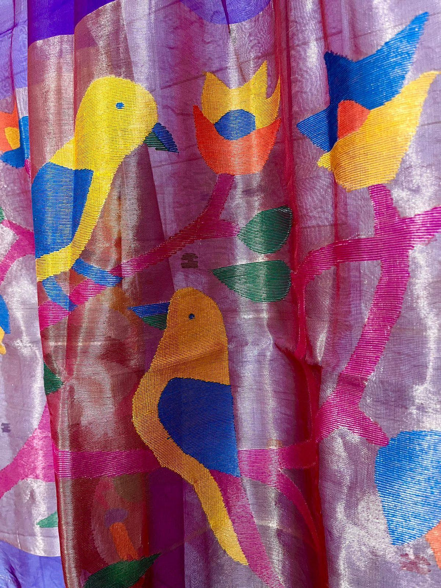 Dual tone purple paithani organza silk kurti & dupatta set - Tamal Boutique