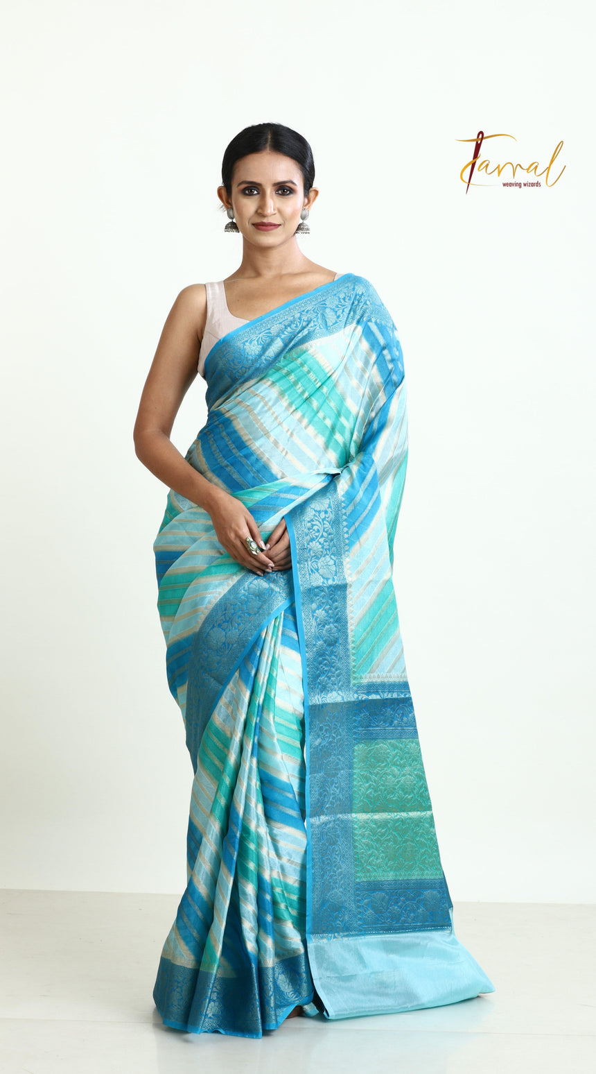 Dust Sky blue Semi Georgette Benarasi Silk saree - Tamal Boutique