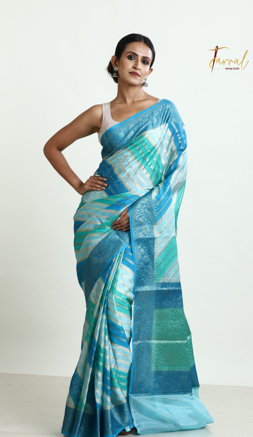 Dust Sky blue Semi Georgette Benarasi Silk saree - Tamal Boutique