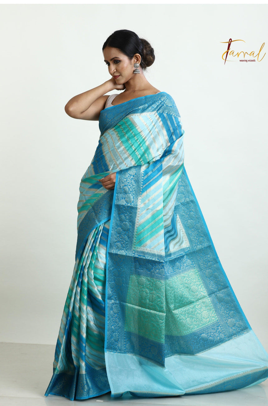 Dust Sky blue Semi Georgette Benarasi Silk saree - Tamal Boutique