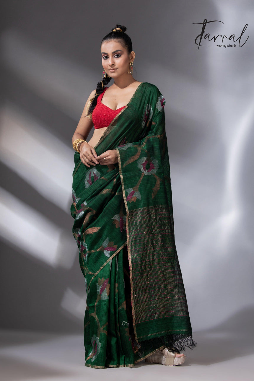 Emerald Zari Elegance allover matka silk handwoven jamdani saree2