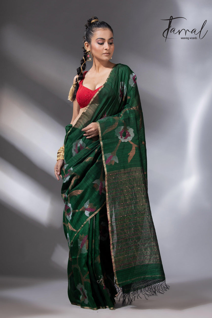 Emerald Zari Elegance allover matka silk handwoven jamdani saree3