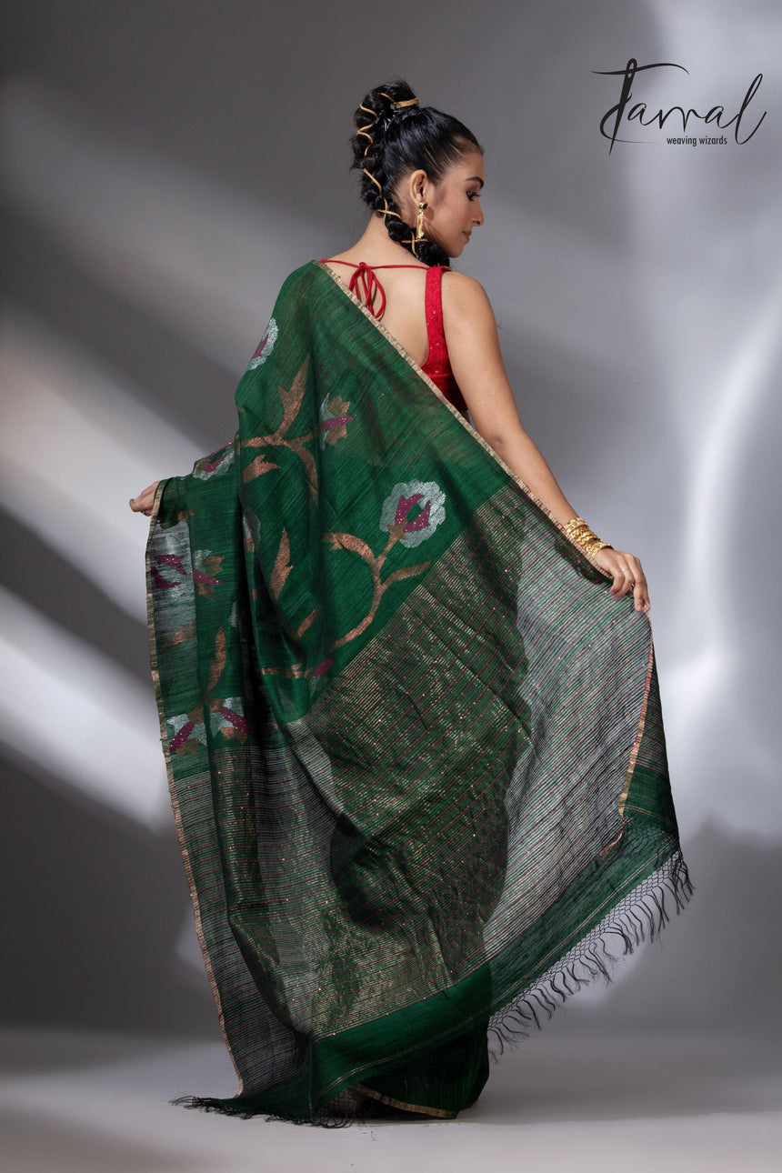 Emerald Zari Elegance allover matka silk handwoven jamdani saree5