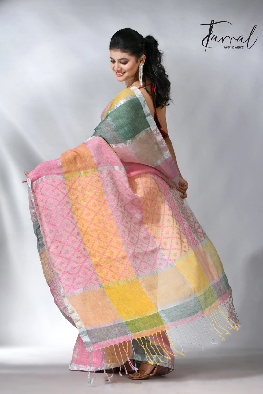 Explore the Linen products in handloom multi coloured saree