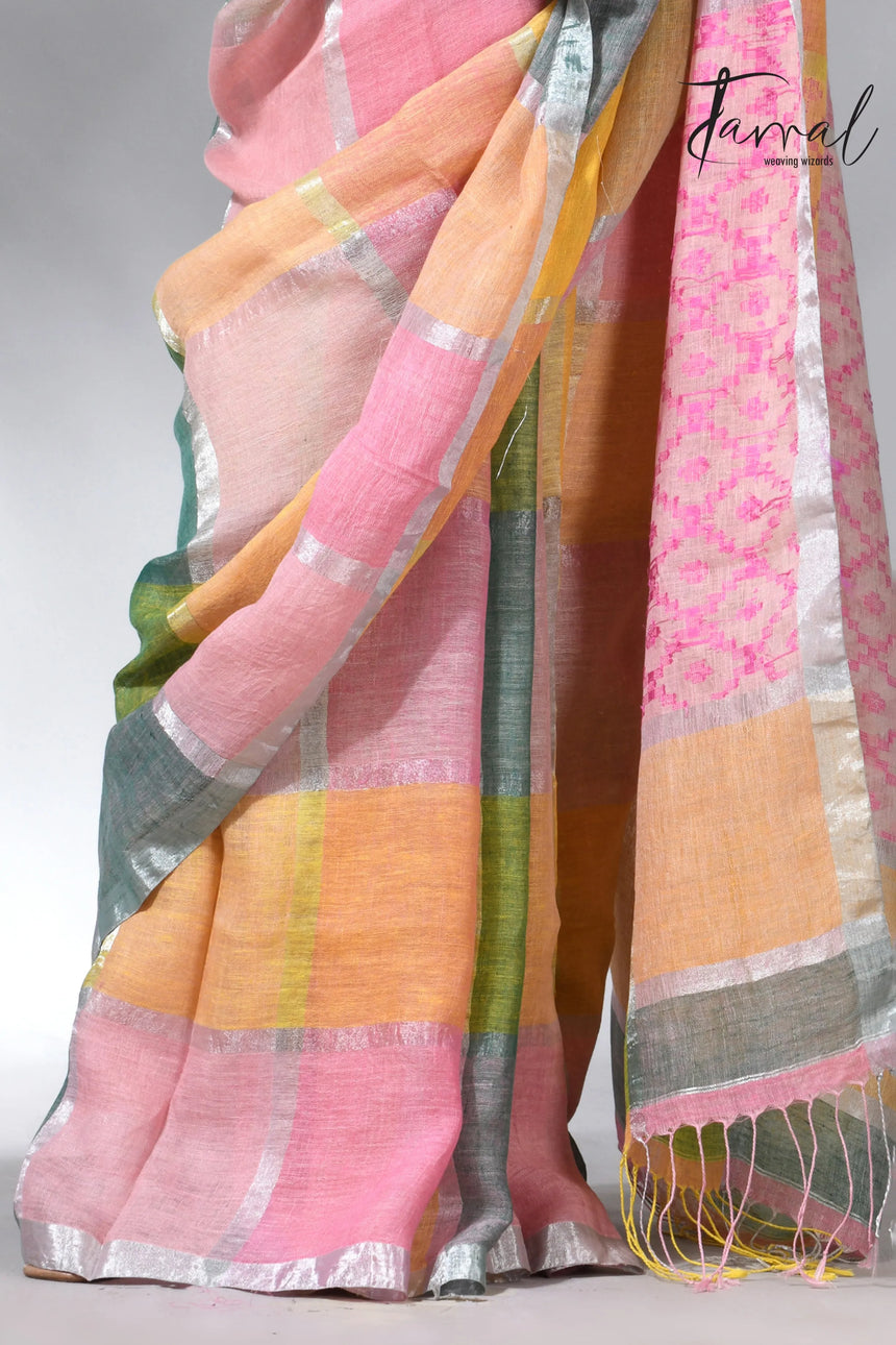 Explore the Linen products in handloom multi coloured saree