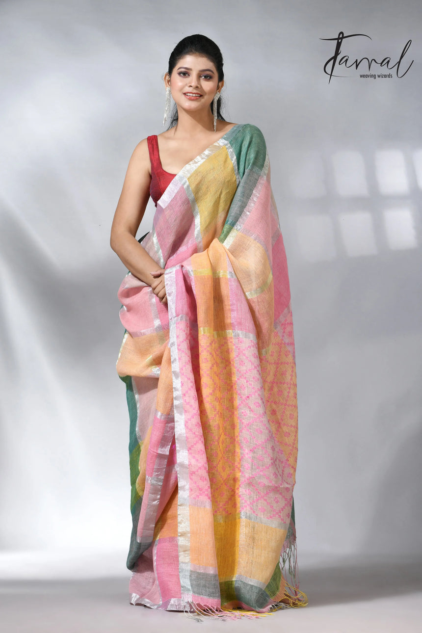 Explore the Linen products in handloom multi coloured saree