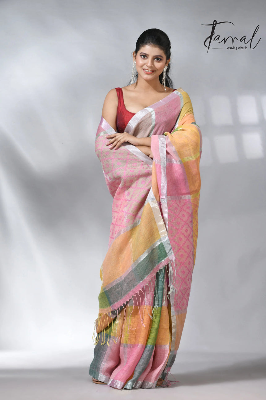 Explore the Linen products in handloom multi coloured saree