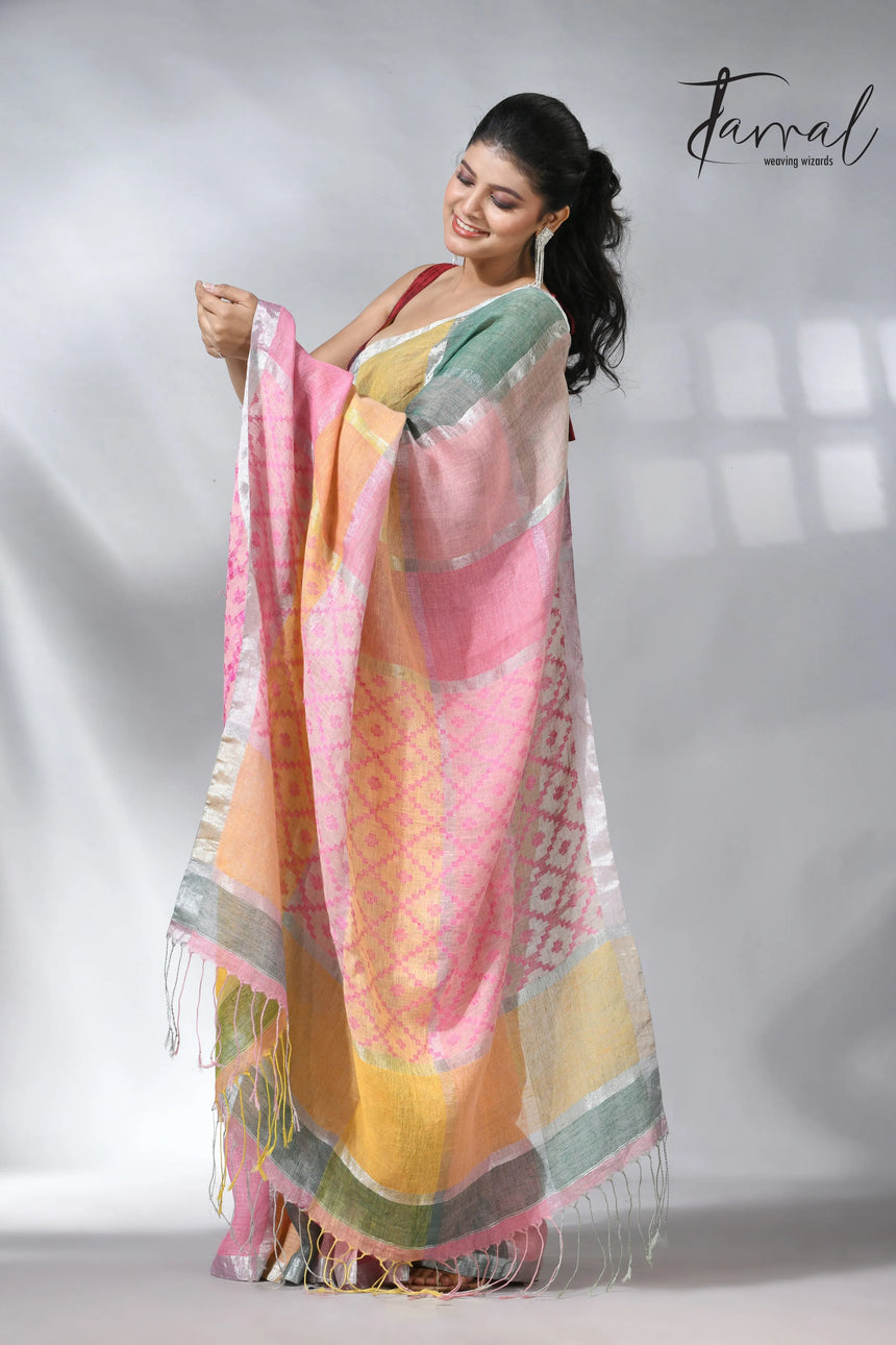 Explore the Linen products in handloom multi coloured saree