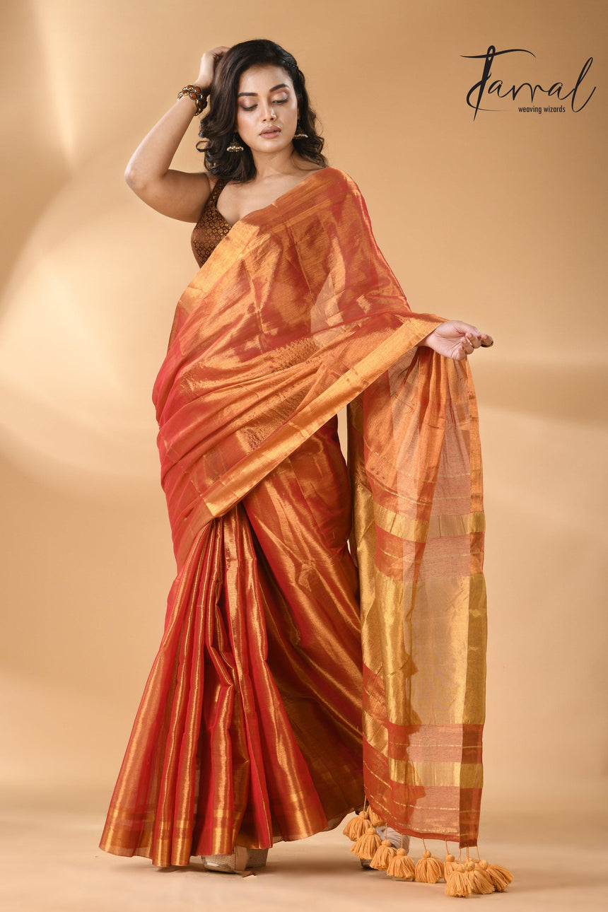 Golden orange tissue handloom saree front