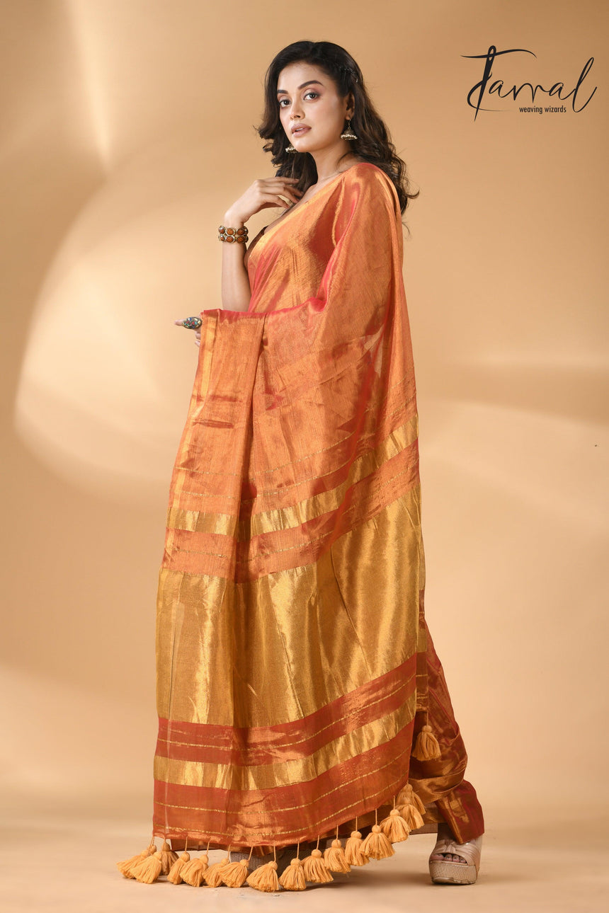 Golden orange tissue handloom saree right2