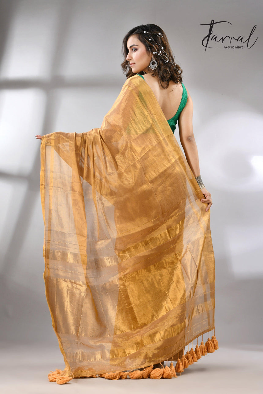 Golden tissue handloom saree back
