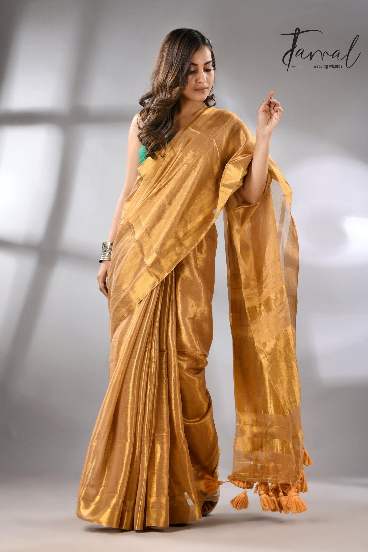 Golden tissue handloom saree left