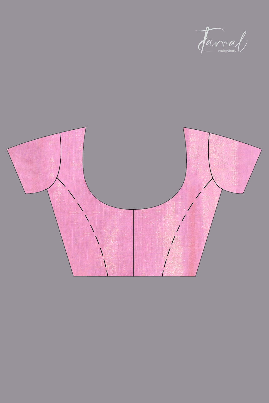 Golden pink organza silk tissue handloom saree - Tamal Boutique