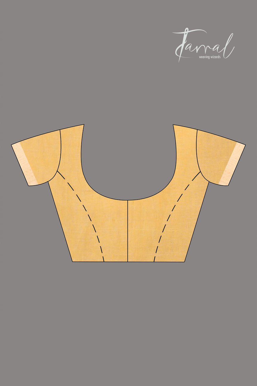 Golden yellow with red & zari border pure linen with tissue pallu handwoven jamadani saree - Tamal Boutique