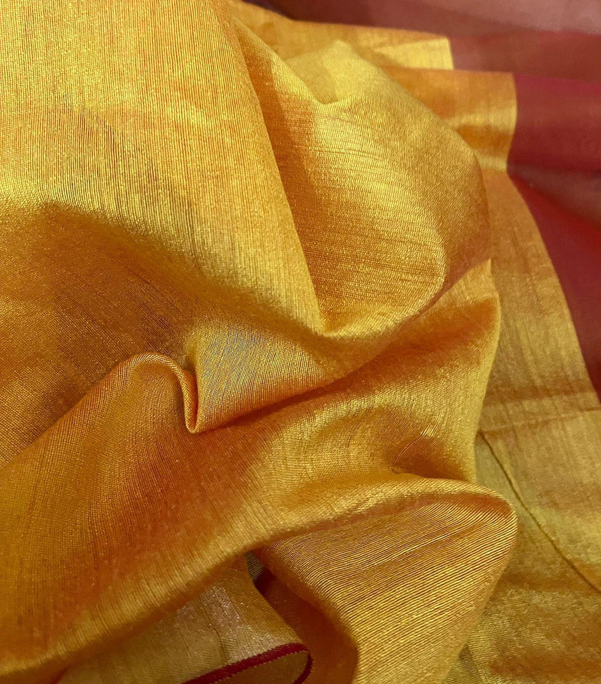 Golden Yellow colour with zari border love bird pure organza silk paithani handwoven jamdani saree - Tamal Boutique