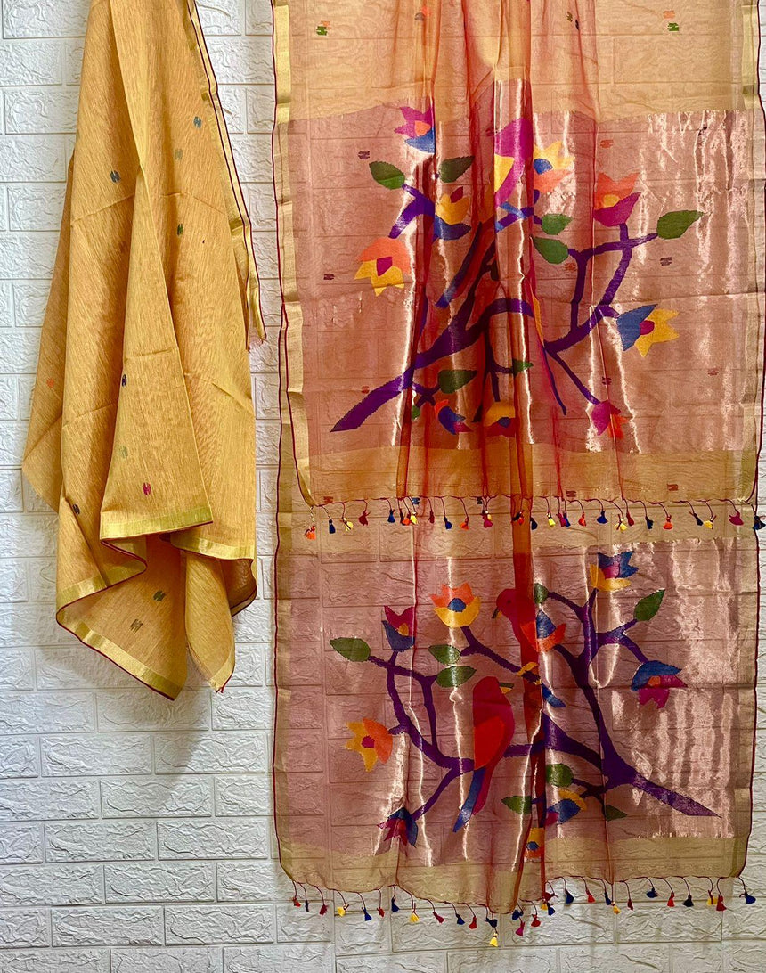 Golden yellow paithani kurti & dupatta set - Tamal Boutique