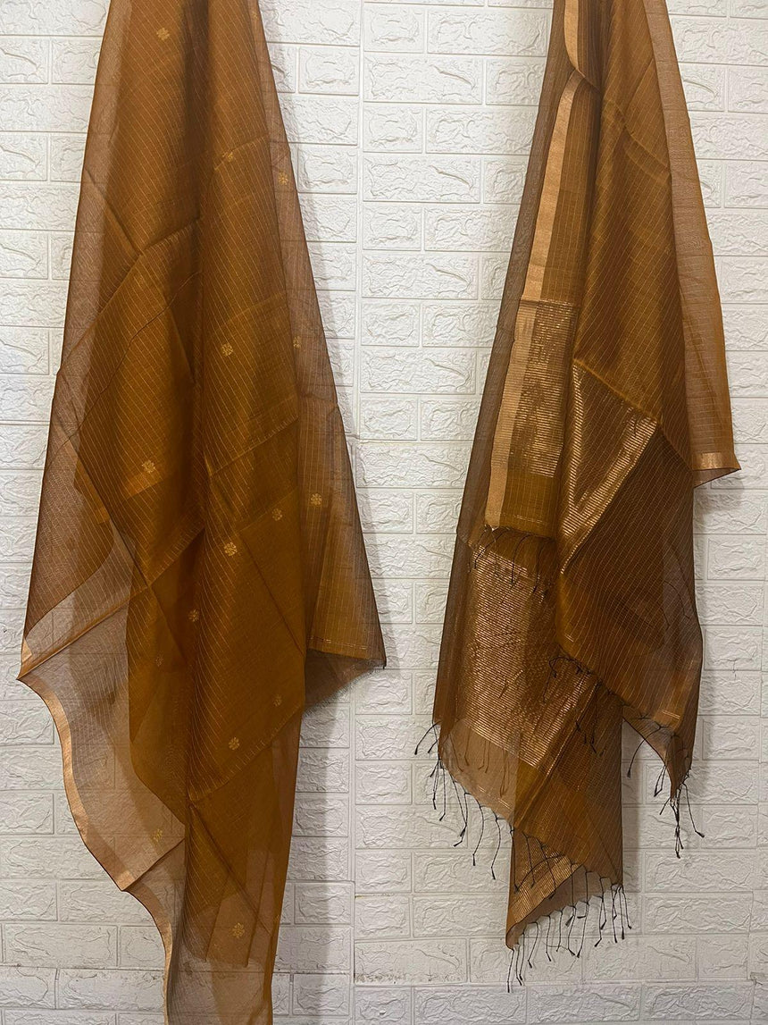 Golden yellow silk cotton kurti & dupatta handwoven jamdani piece - Tamal Boutique