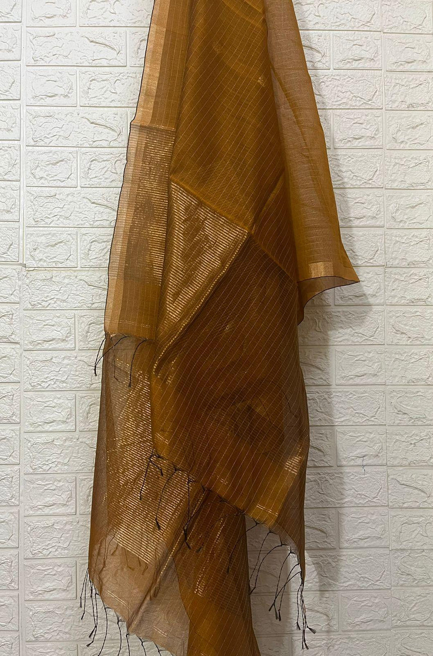 Golden yellow silk cotton kurti & dupatta handwoven jamdani piece - Tamal Boutique