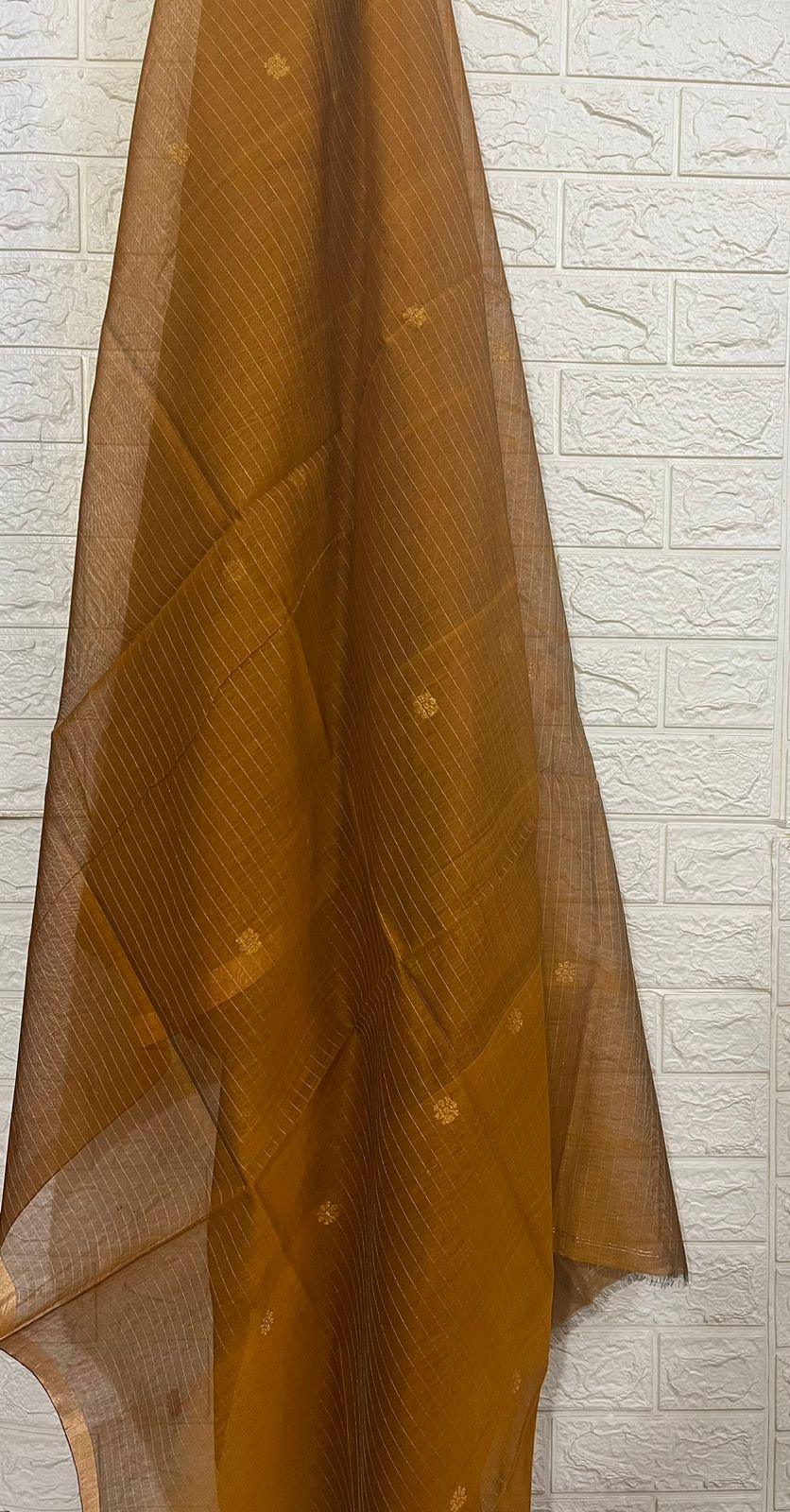 Golden yellow silk cotton kurti & dupatta handwoven jamdani piece - Tamal Boutique