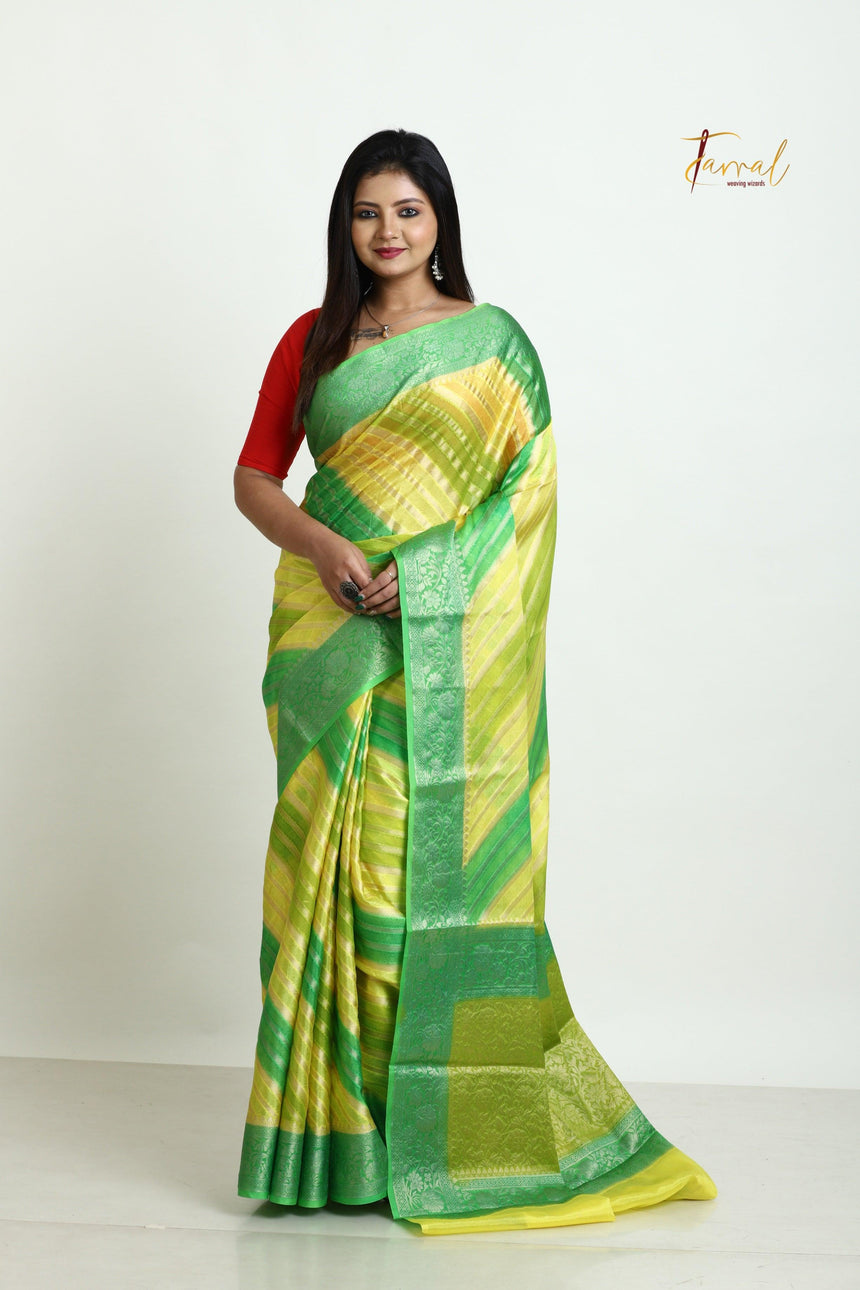Green With Yellow Semi Georgette Benarasi Silk saree - Tamal Boutique