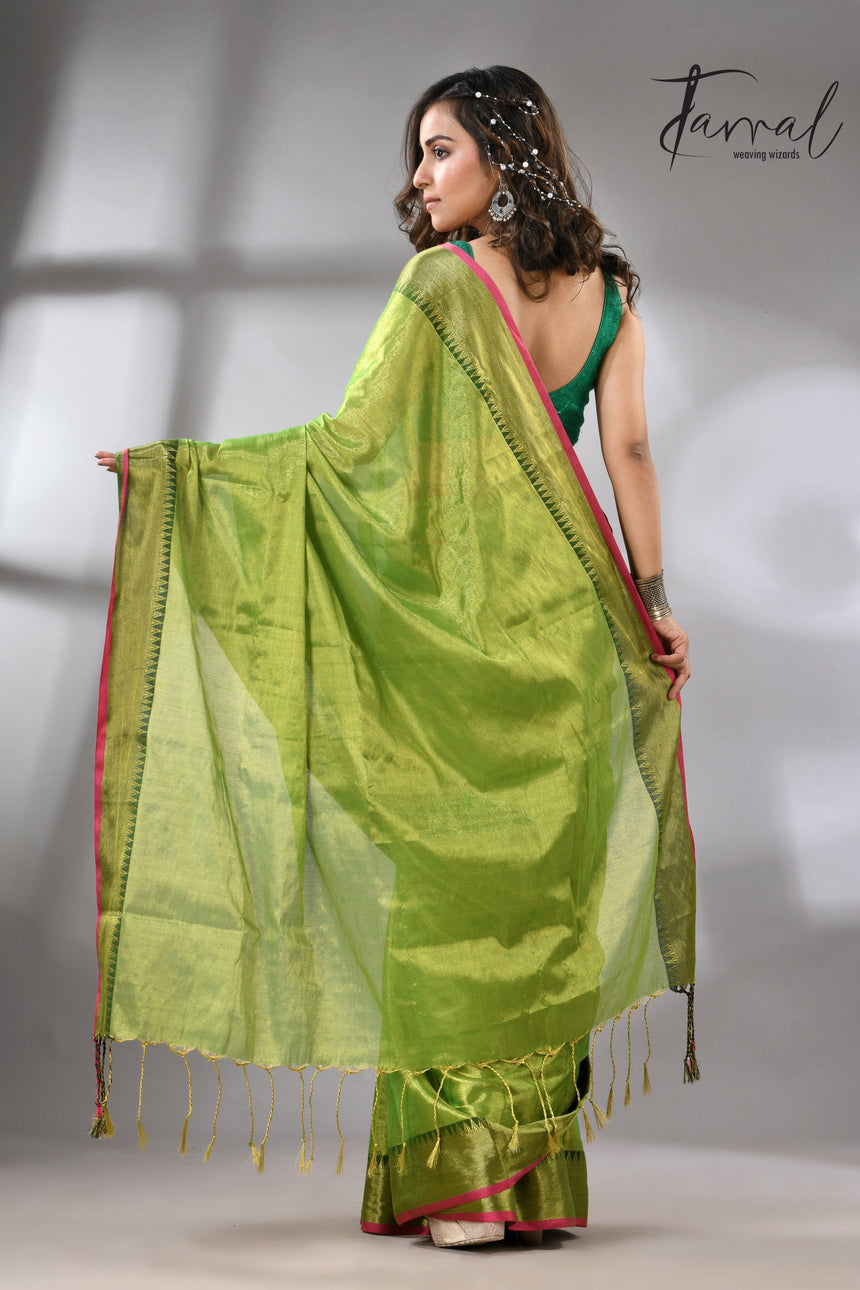 Green with Rani Border Tissue Handloom Saree back