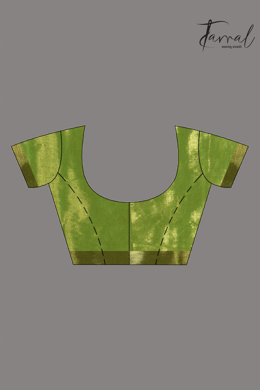 Green with Rani Border Tissue Handloom Saree blouse