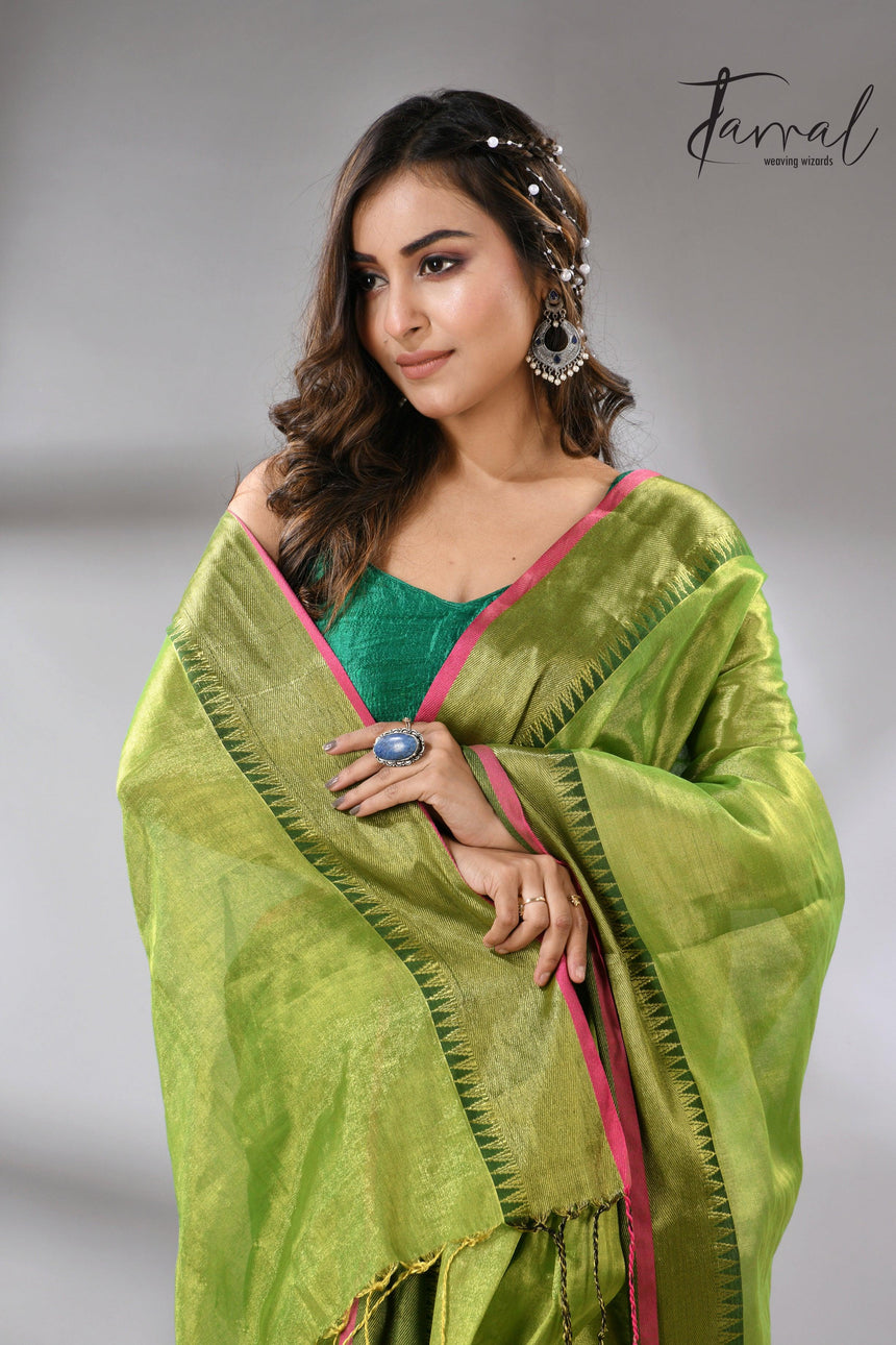 Green with Rani Border Tissue Handloom Saree cls