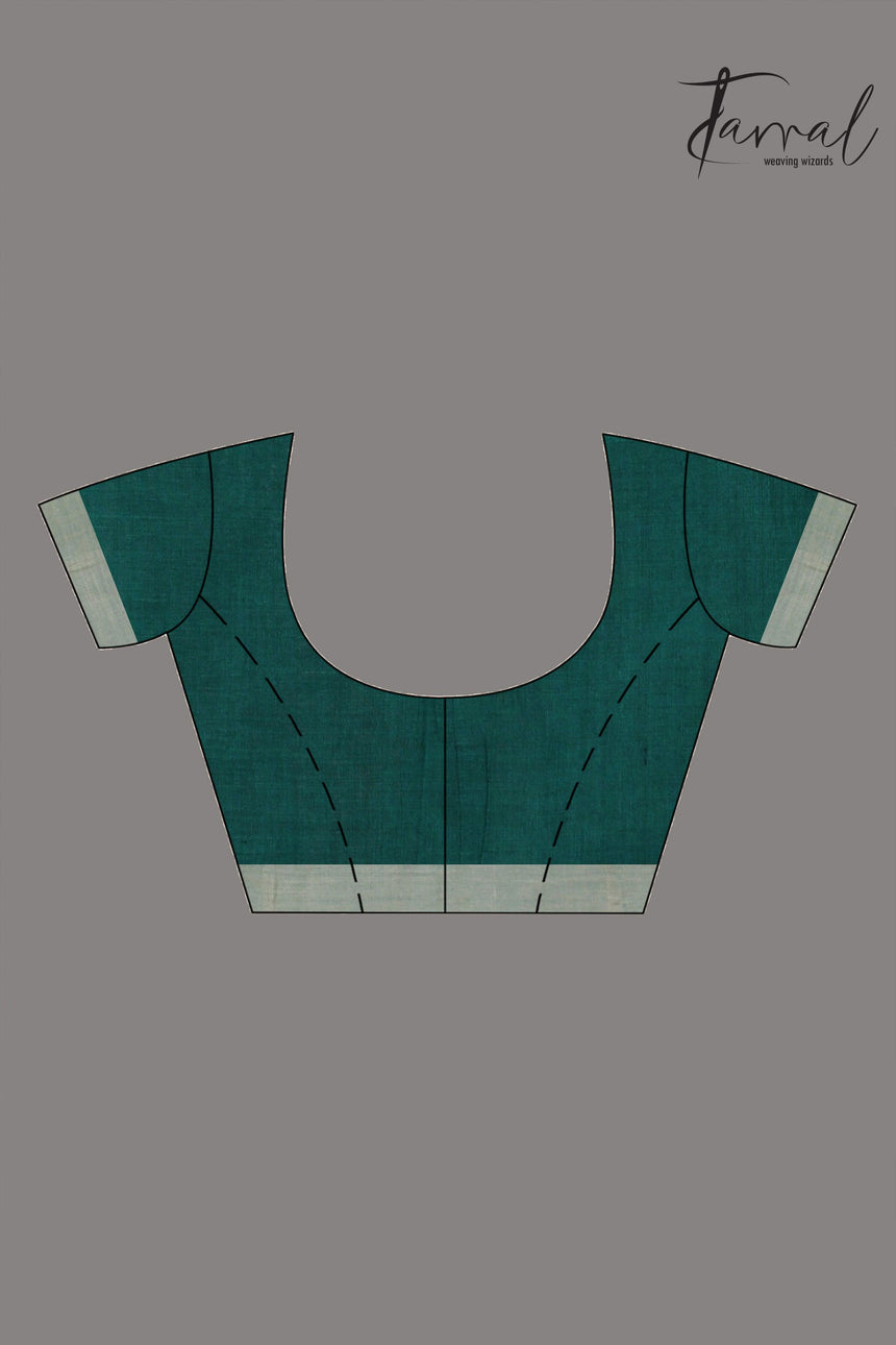 Green with Temple Border Cotton Jamdani Saree blouse