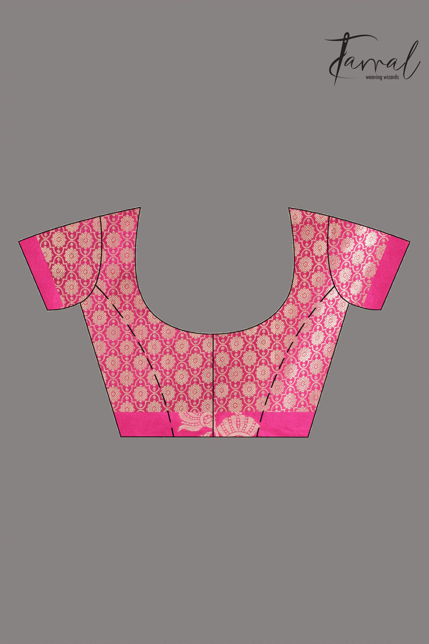 Hot Pink colour in the benarasi silk handloom jamdani saree