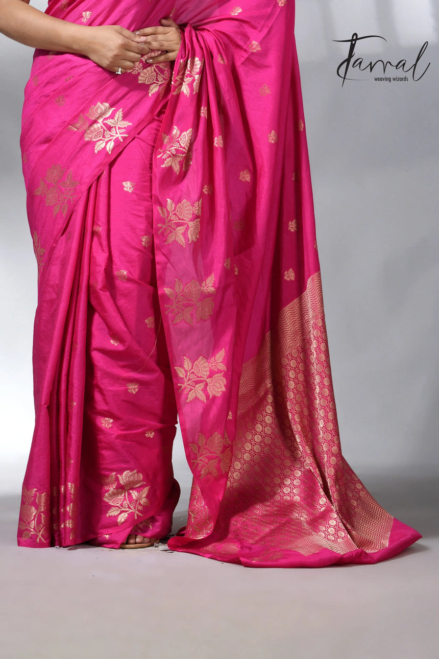 Hot Pink colour in the benarasi silk handloom jamdani saree