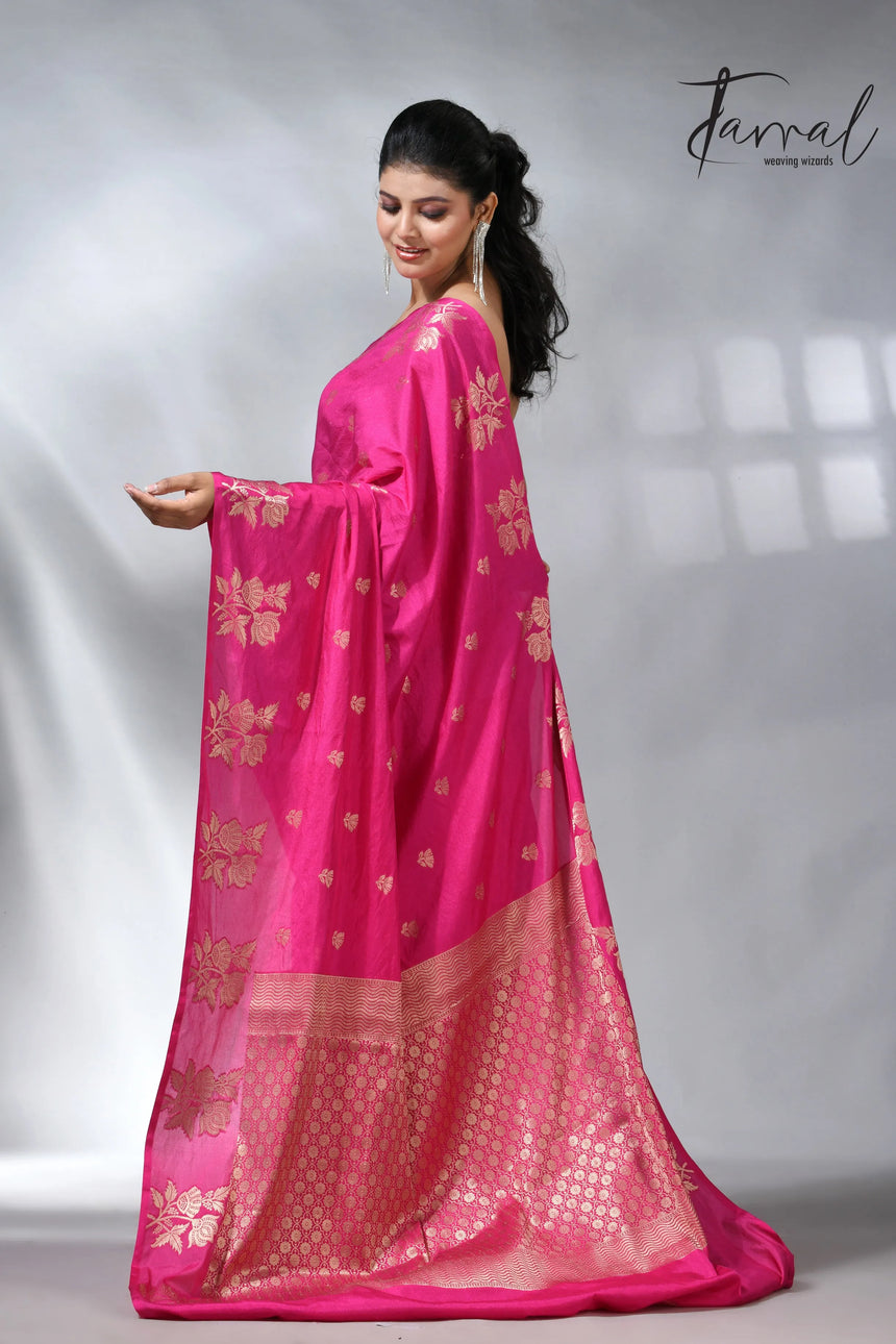 Hot Pink colour in the benarasi silk handloom jamdani saree