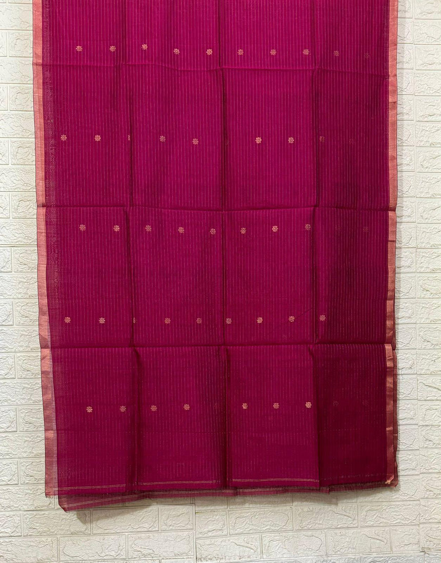 Hot pink with zari border silk cotton handwoven jamdani kurti & dupatta set - Tamal Boutique