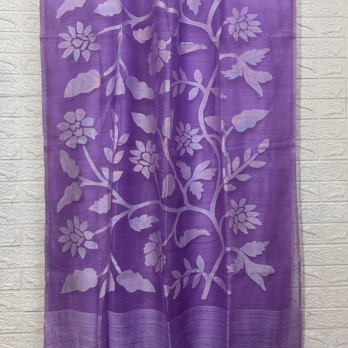Lavender Muslin Jamdani Saree with Subtle Butis main image 0