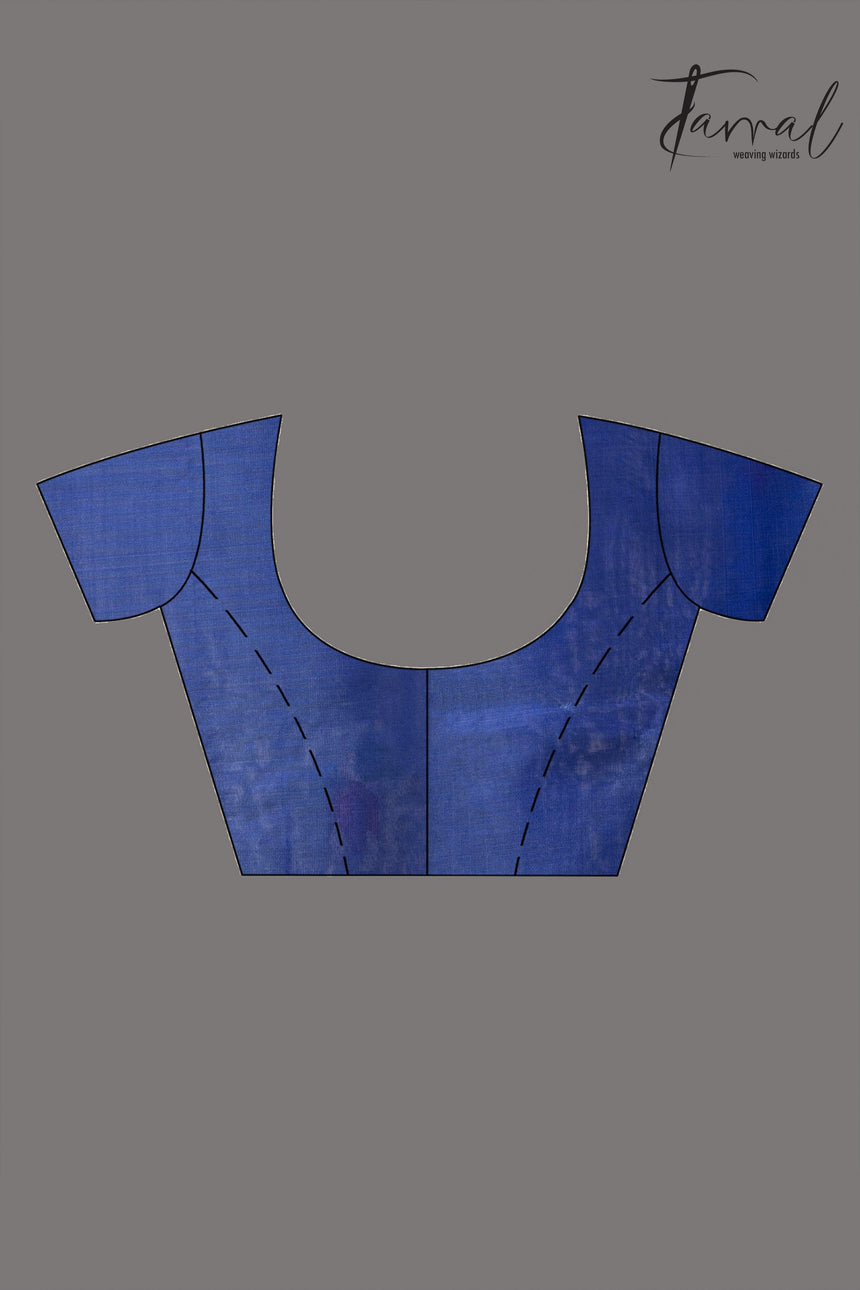 Indigo Floral Grace muslin silk handwoven jamdani saree blouse