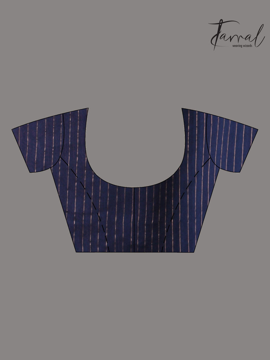 Indigo Silk Linen Handwoven Jamdani Saree with Golden Zari blouse