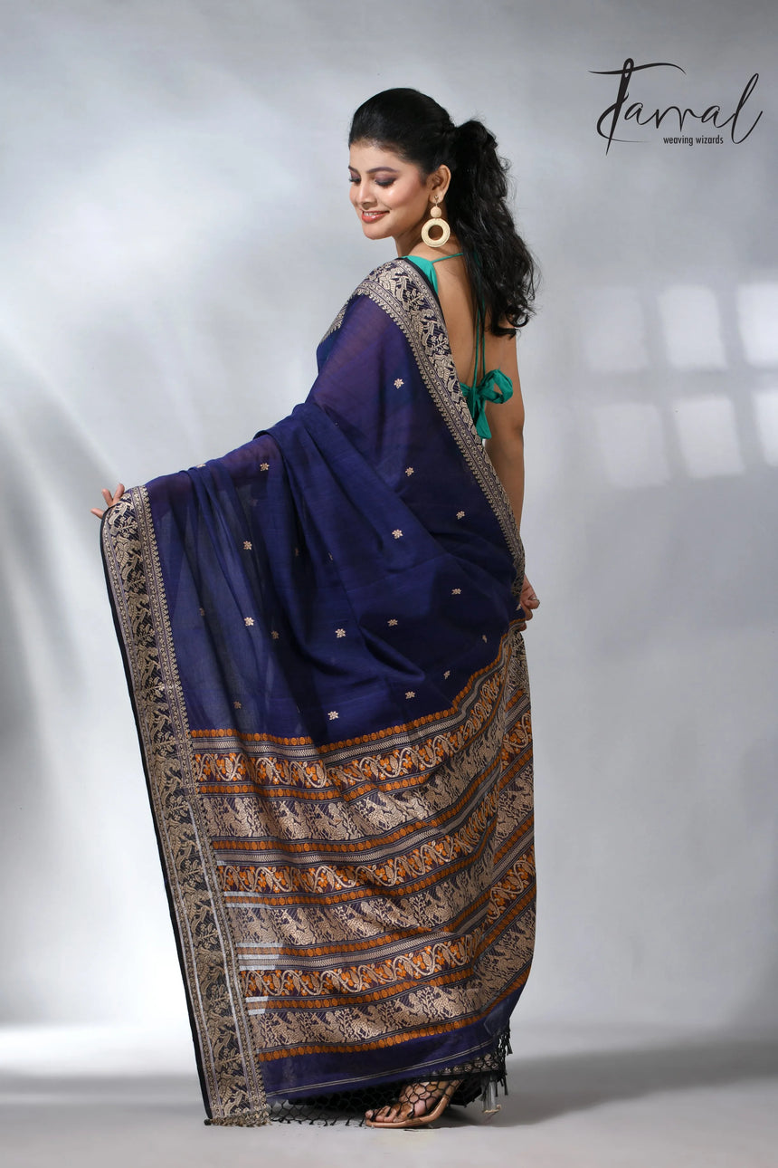 Indigo blue colour pure cotton baluchuri design handloom saree