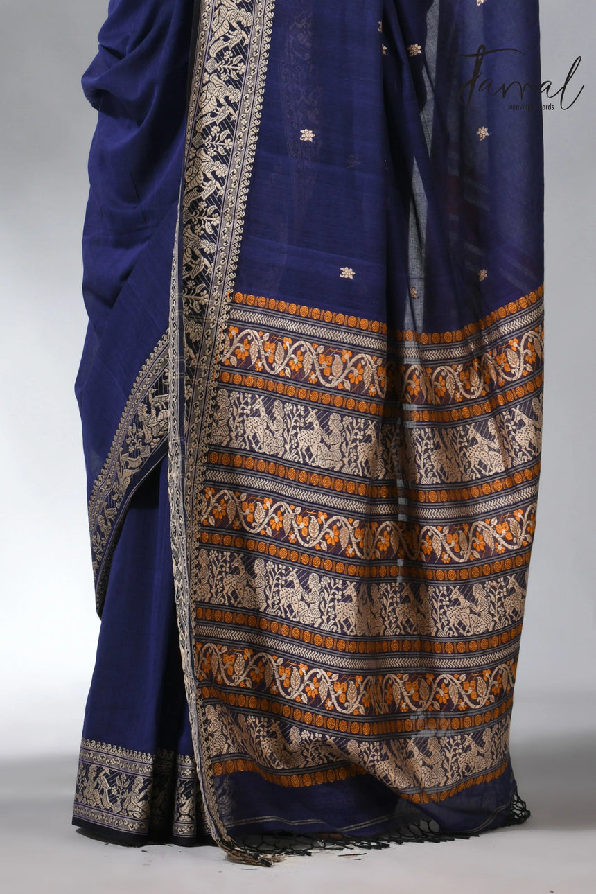 Indigo blue colour pure cotton baluchuri design handloom saree