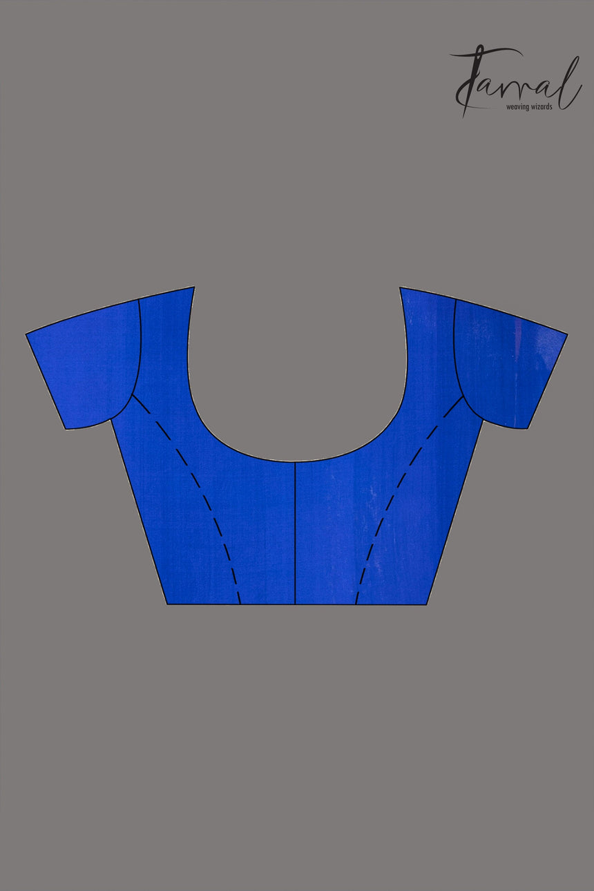 Indigo lotus pallu handwoven muslin silk jamdani saree blouse