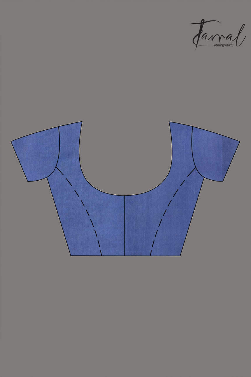 Indigo with multi colour muslin silk floral handwoven jamdani saree blouse