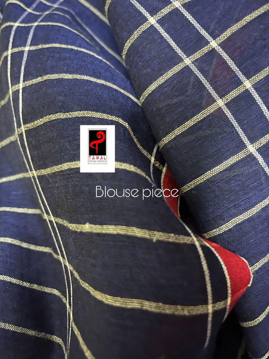 Indigo with red border pure cotton handwoven jamdani saree