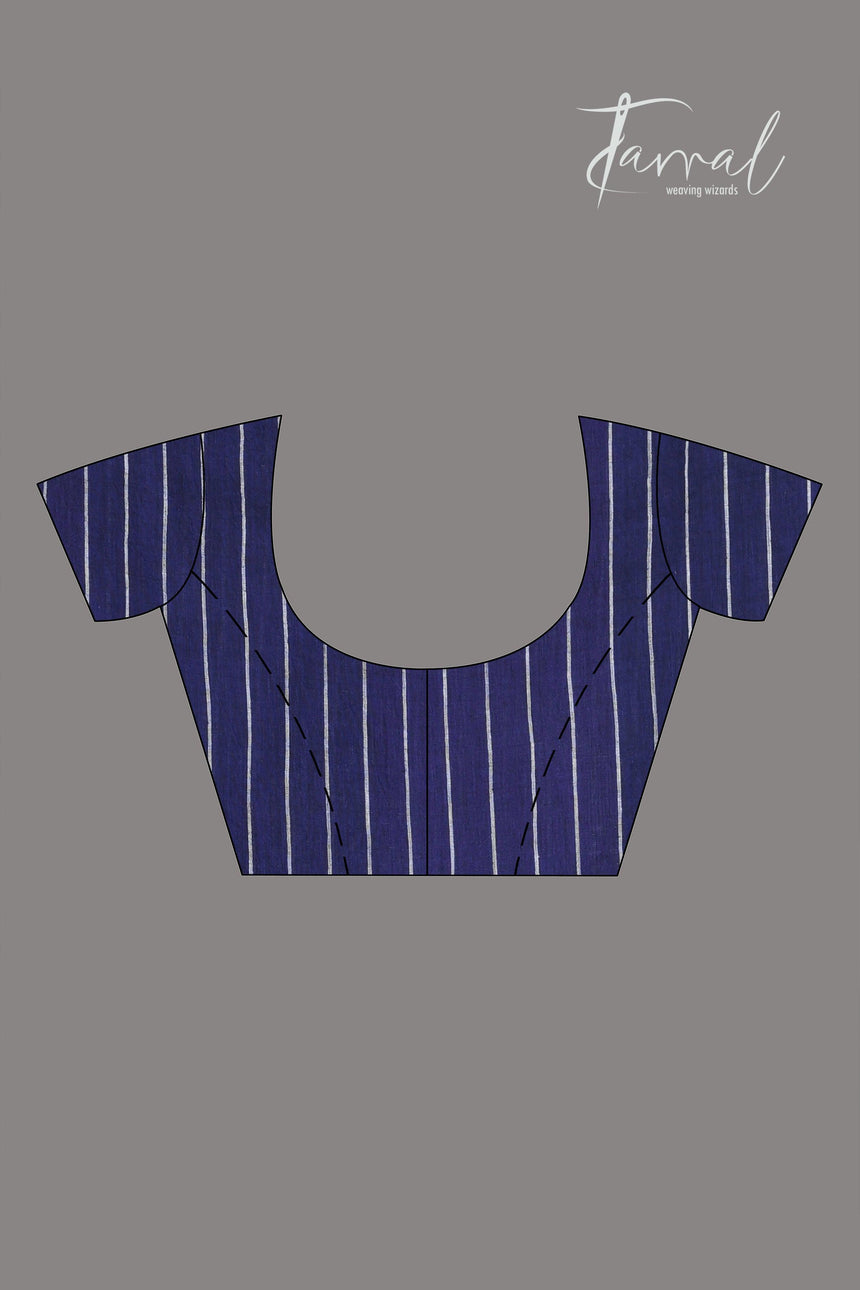 Indigo with white border pure cotton handwoven jamdani saree